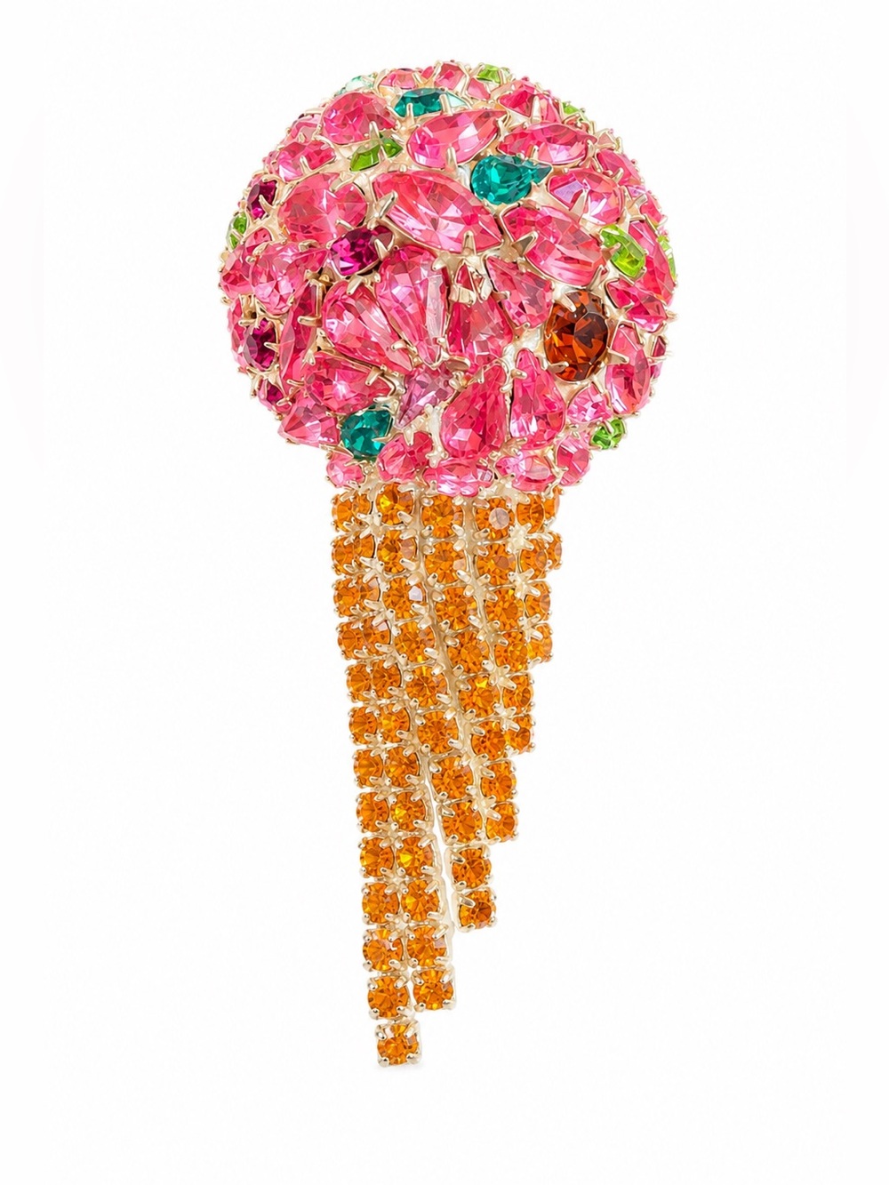 Signed Bauer Ice Cream Cone Rhinestone Brooch Pink Crystal Dessert Novelty Pin